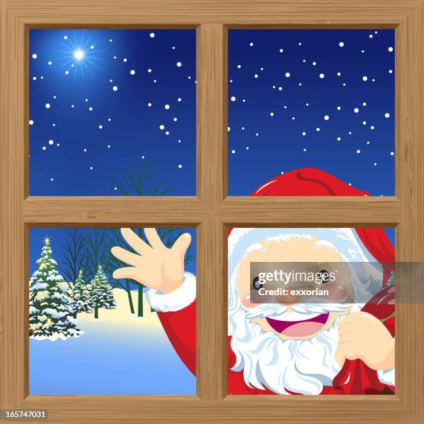 hello santa claus - window frame stock illustrations
