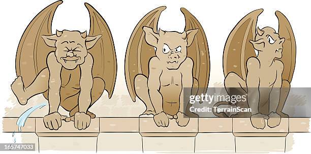 cartoon gargoyle taking a leak - gargoyle stock illustrations