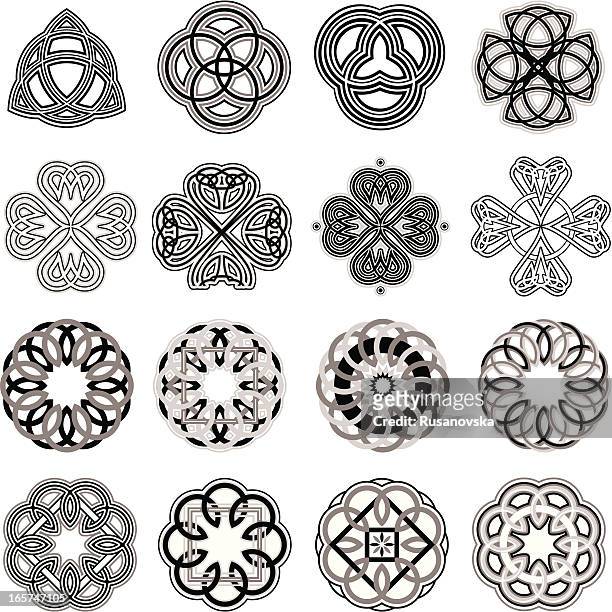 celtic knots - black and white flower tattoo designs stock illustrations