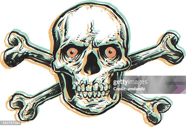 retro-halloween - skull and crossbones stock-grafiken, -clipart, -cartoons und -symbole