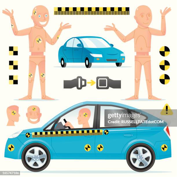 stockillustraties, clipart, cartoons en iconen met smiling crash dummies - crash test dummy