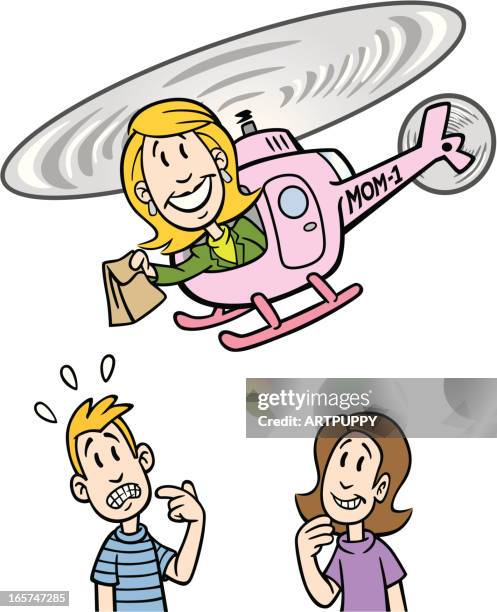 helicopter mom with kids - helicopter parenting stock illustrations