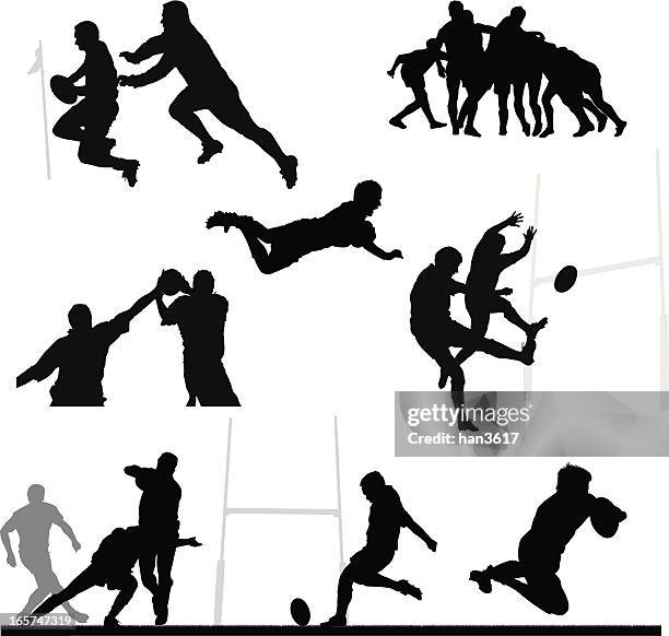 rugby silhouette montage - rugby silhouette stock illustrations