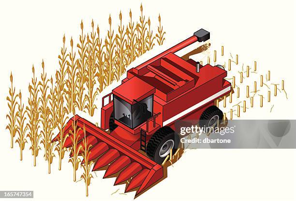 isometric farm combine - combine harvester stock illustrations