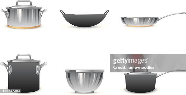 pots and pans icons - stew pot stock illustrations