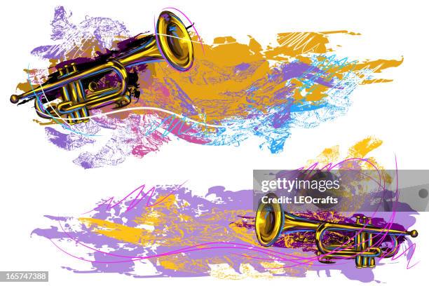 ilustraciones, imágenes clip art, dibujos animados e iconos de stock de trompeta de fondo grunge banners / - trompeta