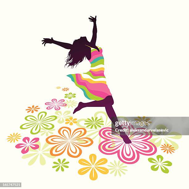 frühling-dance - happy dance silhouette stock-grafiken, -clipart, -cartoons und -symbole