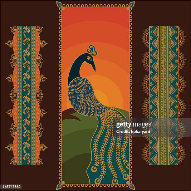 sunset peacock - peacock stock illustrations