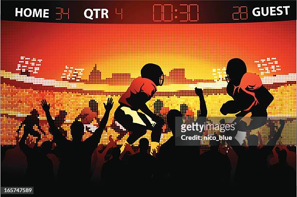fans vor dem spiel auf dem großen bildschirm - american football on screen stock-grafiken, -clipart, -cartoons und -symbole