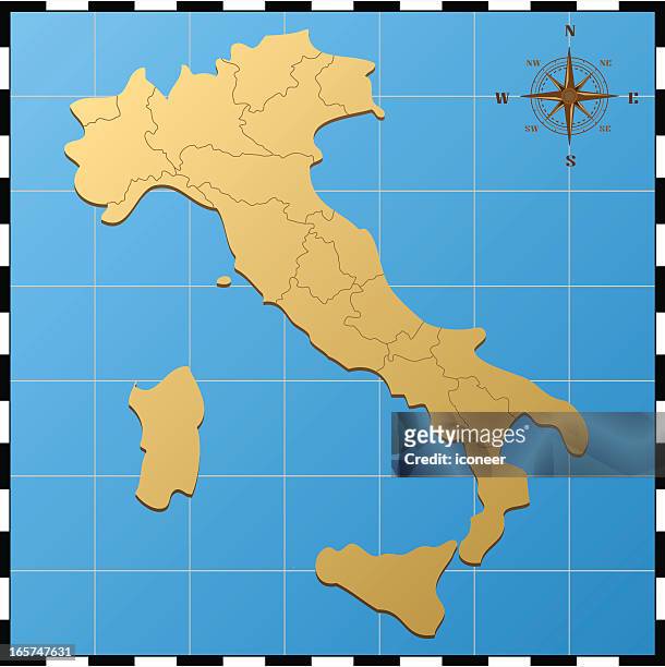 ilustrações, clipart, desenhos animados e ícones de itália no mapa com compass rose - mezzogiorno