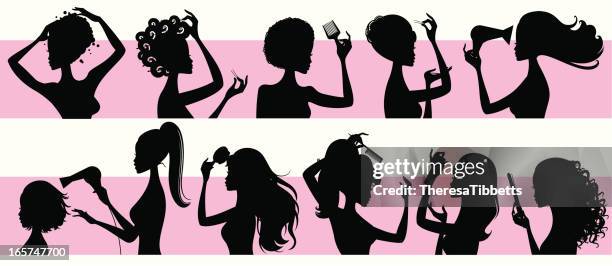 ilustraciones, imágenes clip art, dibujos animados e iconos de stock de un peinado excepcional girls - girl comb hair