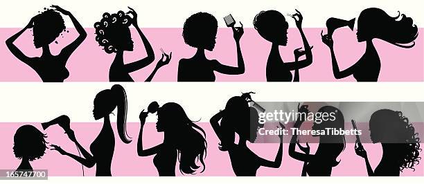 ilustrações de stock, clip art, desenhos animados e ícones de hairstyling raparigas - cabelo humano