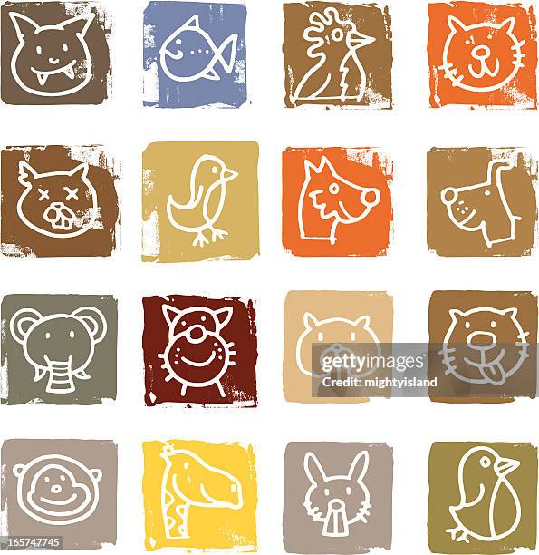 bildbanksillustrationer, clip art samt tecknat material och ikoner med animal icons blocks - cat dog rabbit