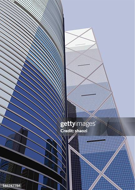 office building with blue sky - curtain wall facade stock illustrations