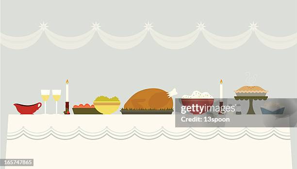 illustration of a christmas banquet table - sweet potato casserole stock illustrations