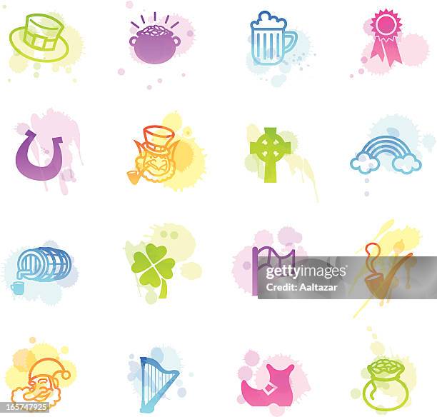 flecken icons-saint patrick's day - schuh im metallic look stock-grafiken, -clipart, -cartoons und -symbole