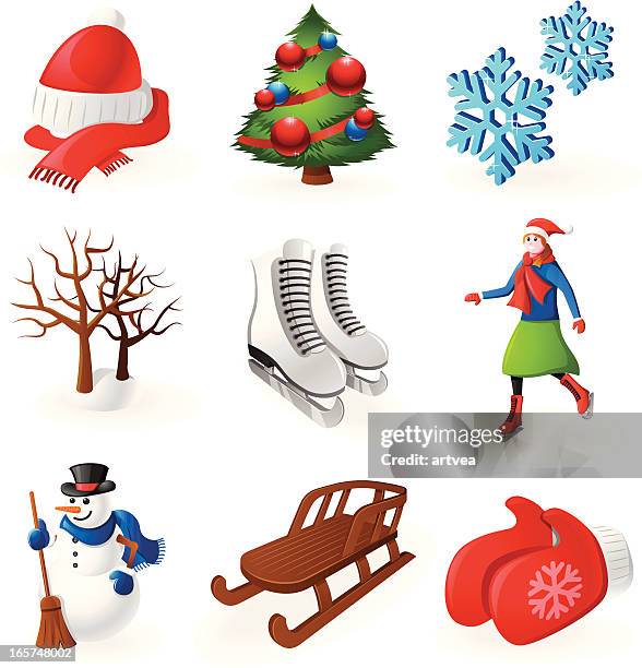 winter icon set - winter exercise icons stock illustrations