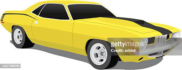 plymouth 'cuda muscle car from 1970 - cartoon car stock illustrations