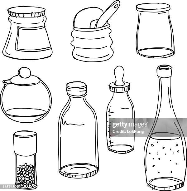 container collection - milk bottle drawing stock illustrations