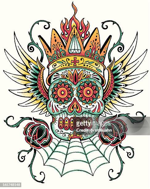 day of the dead tattoo design - sugar skull stock illustrations