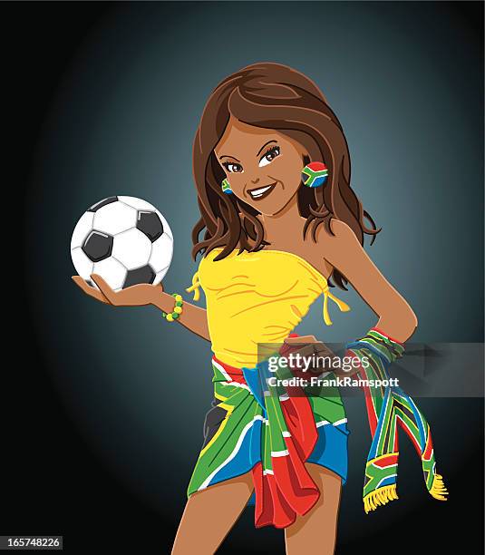 south africa flag female soccer fan - african soccer fans stock illustrations