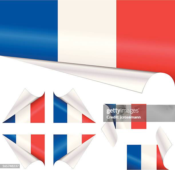 french flags behind curled paper - french flag stock illustrations