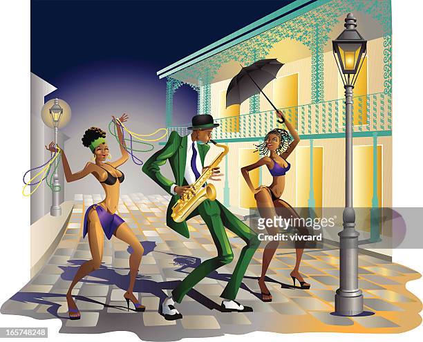 jazz in new orleans - new orleans music stock illustrations