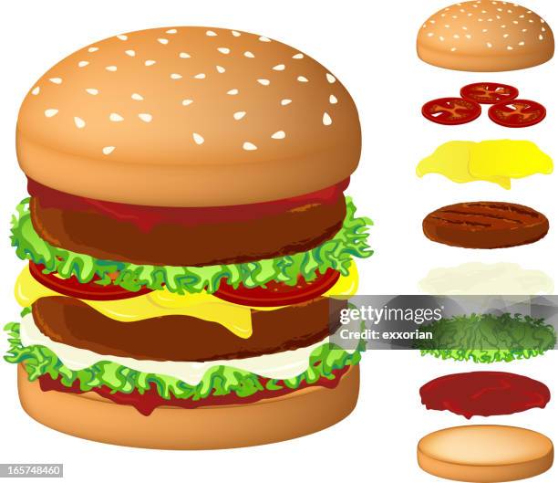 hamburger - american cheese slices white background stock illustrations