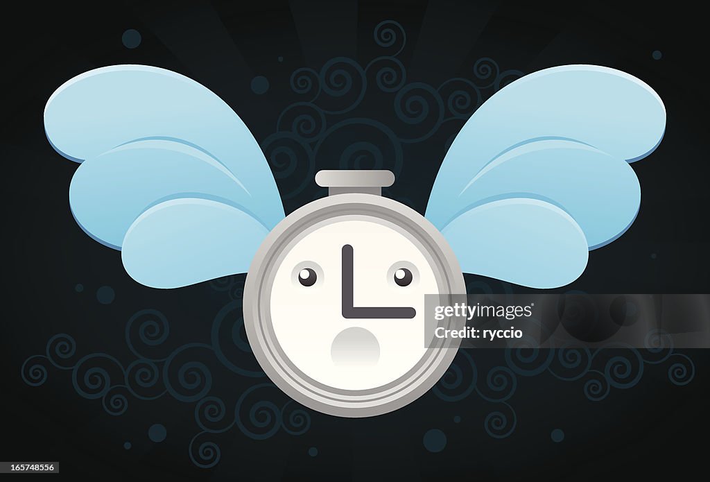Time fly, clock with wings