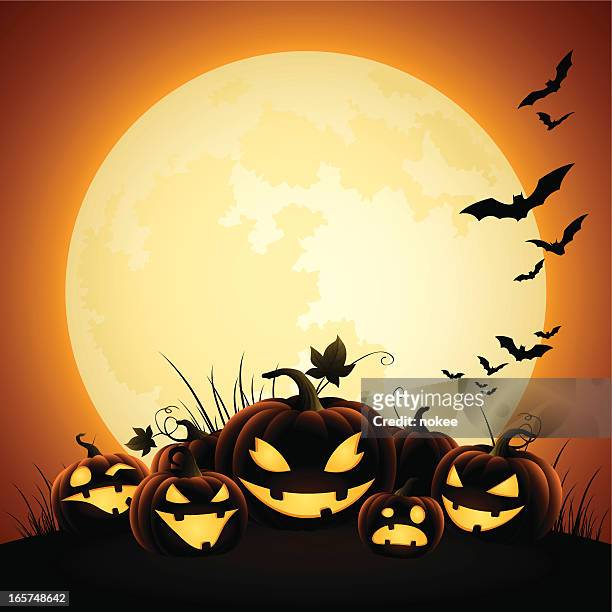 halloween pumpkins - moonlight - halloween stock illustrations