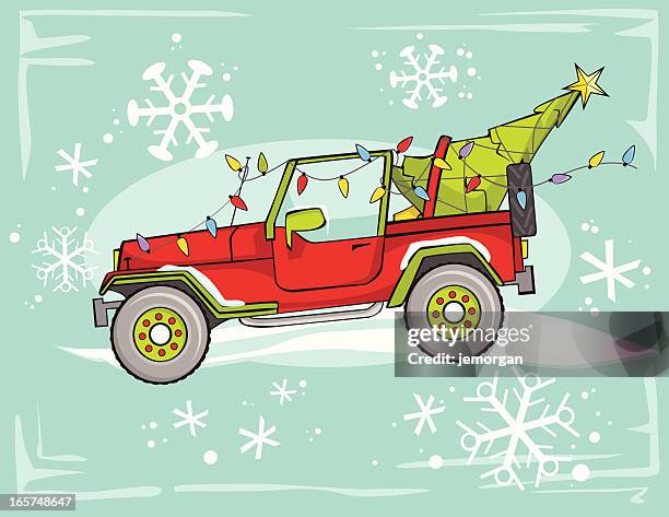 geländewagen weihnachten - cartoon tire stock-grafiken, -clipart, -cartoons und -symbole