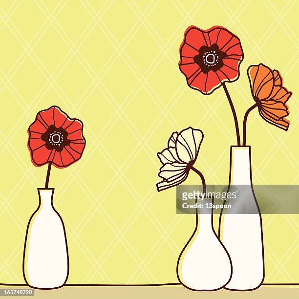 poppy bottles - poppies in vase stock illustrations