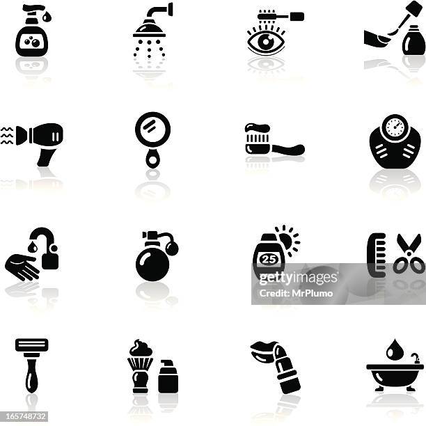 deep black series | body care icons - shaving brush stock illustrations