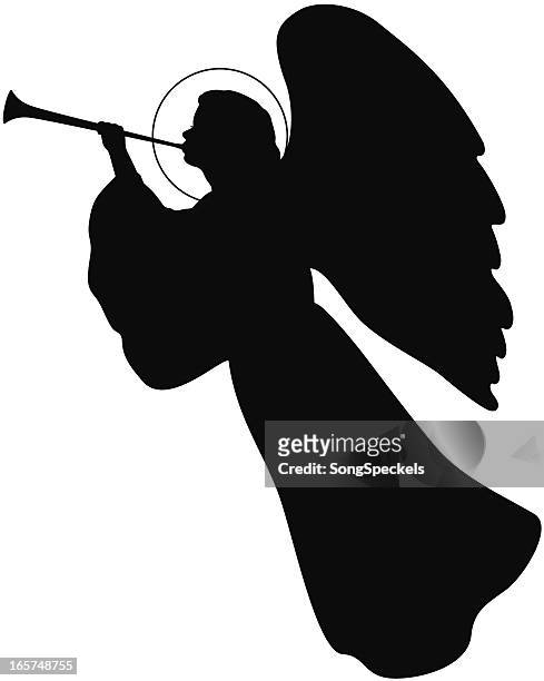 ilustrações de stock, clip art, desenhos animados e ícones de anjo com trompete - anjo