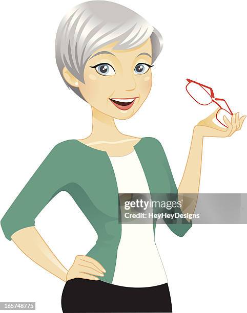 schöne ältere frau - graues haar stock-grafiken, -clipart, -cartoons und -symbole