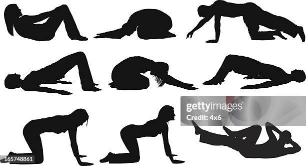 fitness men and women doing yoga - lying on back exercise stock illustrations