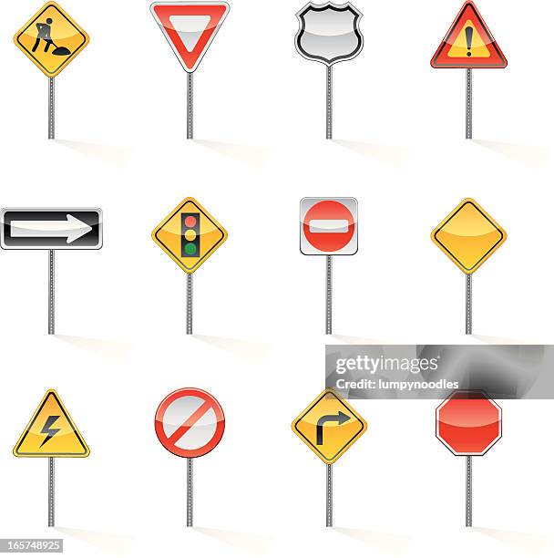 set of assorted colorful road signs - one way stock illustrations