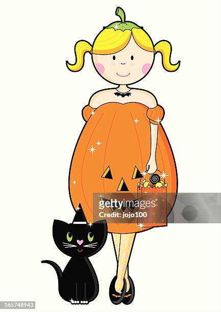 ハロウィーンの女の子のキャラクター、ブラックキャット - 肩を出した点のイラスト素材／クリップアート素材／マンガ素材／アイコン素材