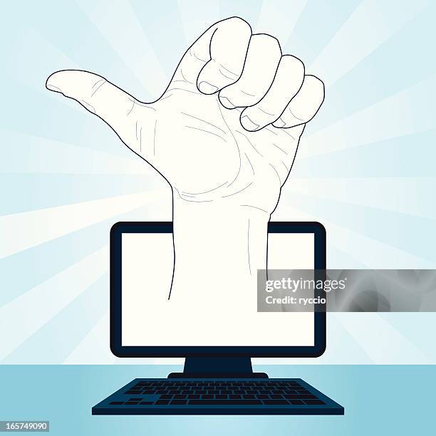 ok coming out from pc - hand breaking through stock illustrations