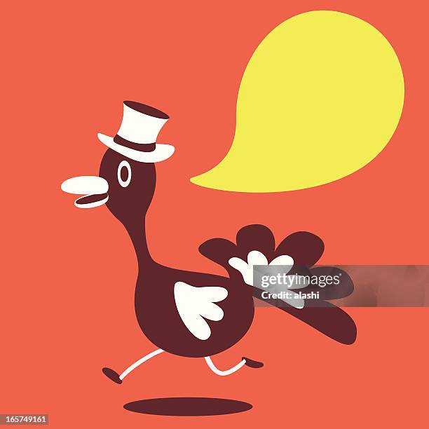 thanksgiving holiday smiling running turkey with top hat - turkey bird icon stock illustrations