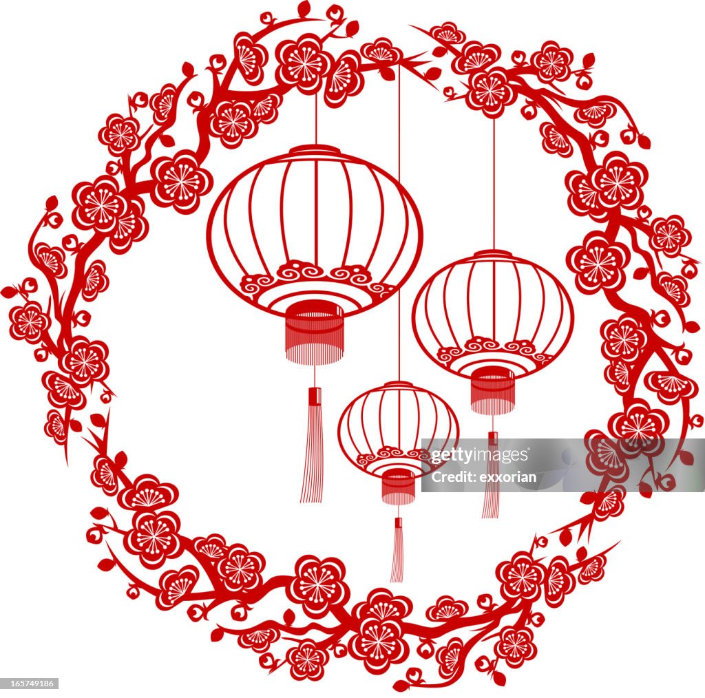 Chinesisches Neujahr Rote Laterne Papier-Schnitt Art