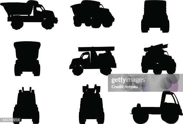 ilustraciones, imágenes clip art, dibujos animados e iconos de stock de vehículos de juguete - dump truck cartoon