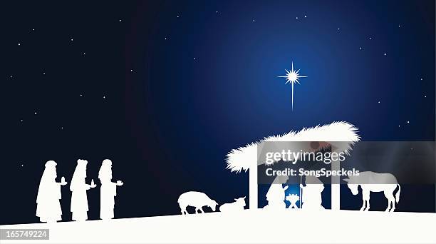 nativity scene - nativity scene silhouette stock illustrations