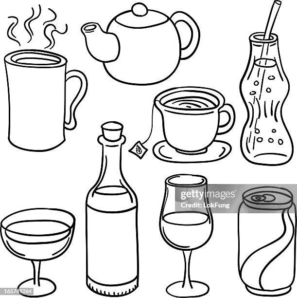 beverage collection in black and white - wine glass white background stock illustrations