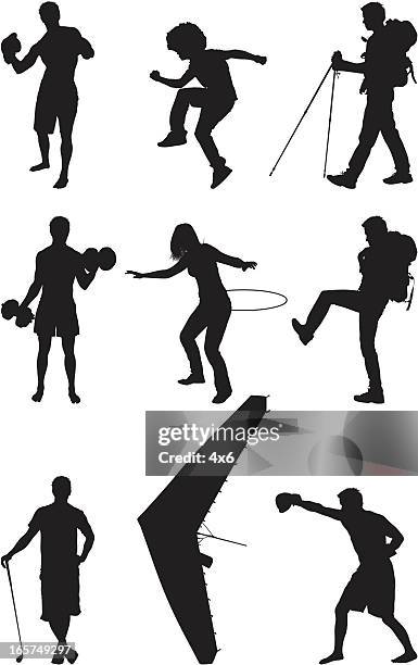 ilustraciones, imágenes clip art, dibujos animados e iconos de stock de la gente disfruta de deportes y actividades diferentes - danza del aro