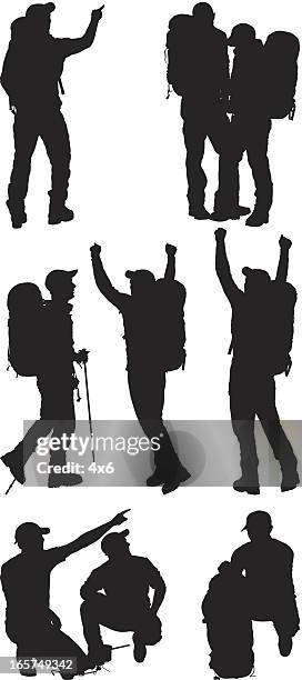 hiking backpackers enjoying the great outdoors - camping friends stock illustrations