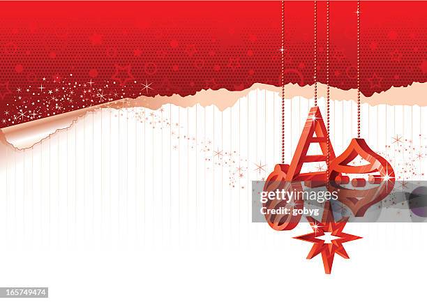 illustrazioni stock, clip art, cartoni animati e icone di tendenza di sfondo di natale con ornamenti rossi - carta regalo strappata