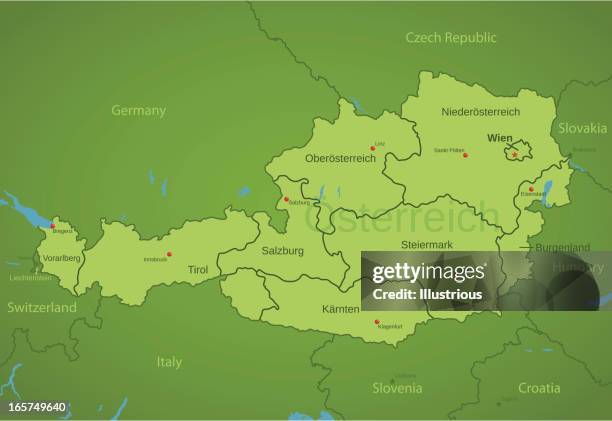 austria map showing states - lander wyoming stock illustrations