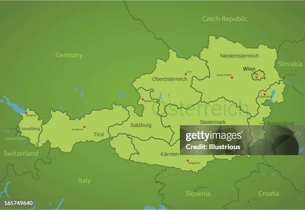 austria map showing states - lower austria stock illustrations