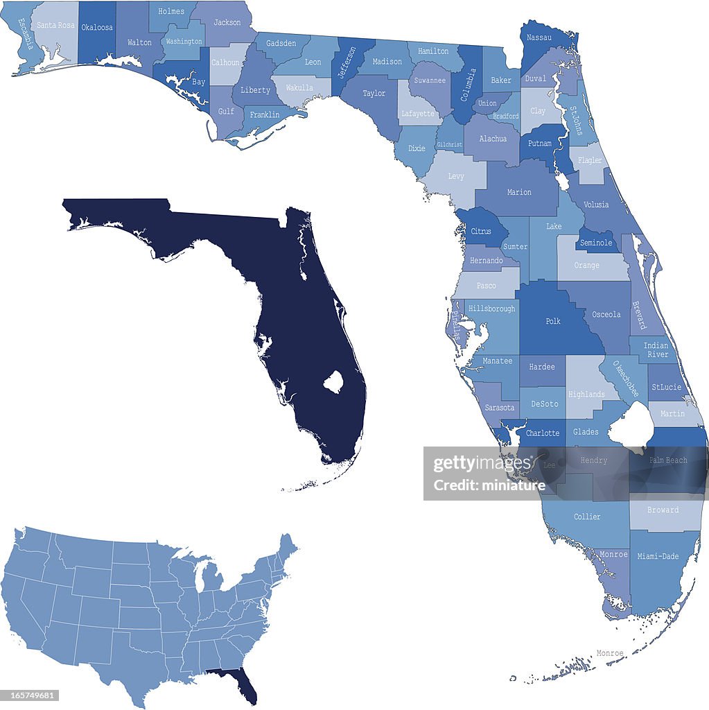 Florida Datums Florida County Map Vector
